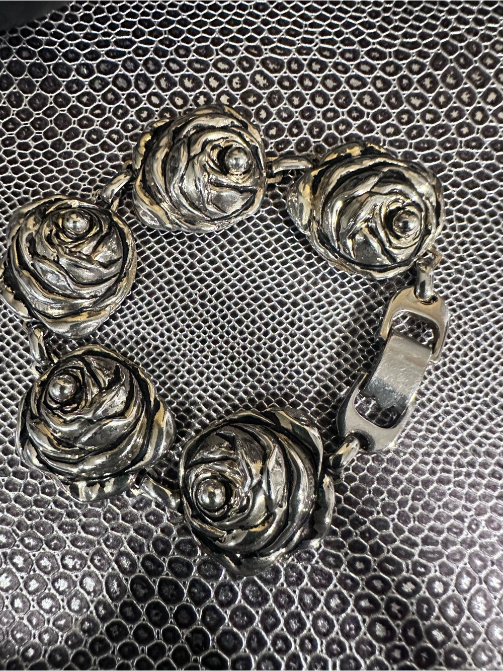 Vintage Marino Silver Tone Rose Link Bracelet - Elegant Floral Women's Jewelry